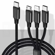 Câble USB Lightning / MicroUSB / USB-C 1m noir