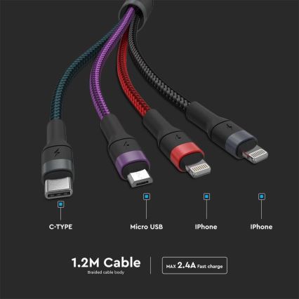 Câble USB  USB-A / USB Lightning / MicroUSB / USB-C 1,2m multicolore