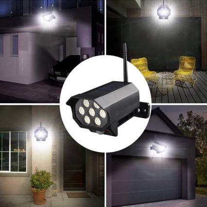 Caméra de surveillance factice avec détecteur et avec panneau solaire LED/5W/5,5V IP65 + télécommande