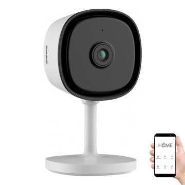 Caméra d'intérieur intelligente avec capteur Full HD 1080p, alimentation 5 V, connectivité Wi‑Fi compatible Tuya — blanche