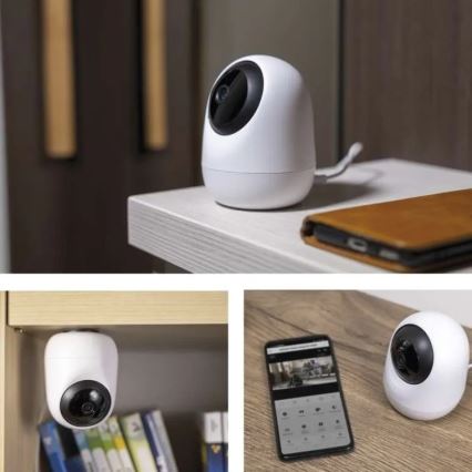 Caméra intérieure pivotante intelligente avec capteur de mouvement GoSmart 5V Wi-Fi Tuya blanche