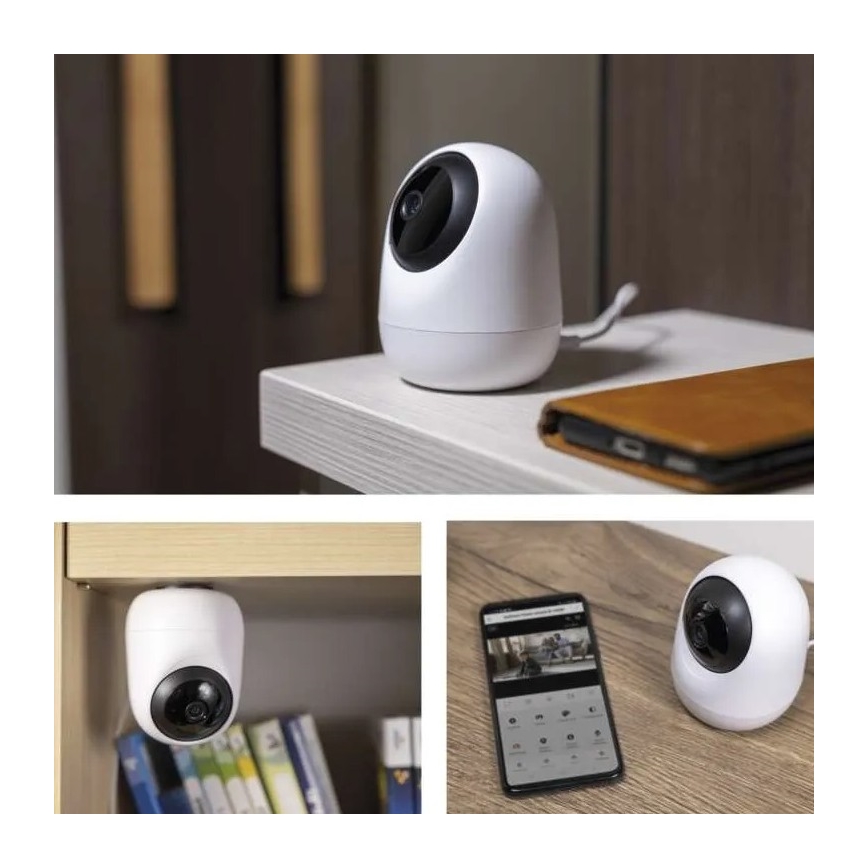 Caméra intérieure pivotante intelligente avec capteur de mouvement GoSmart 5V Wi-Fi Tuya blanche