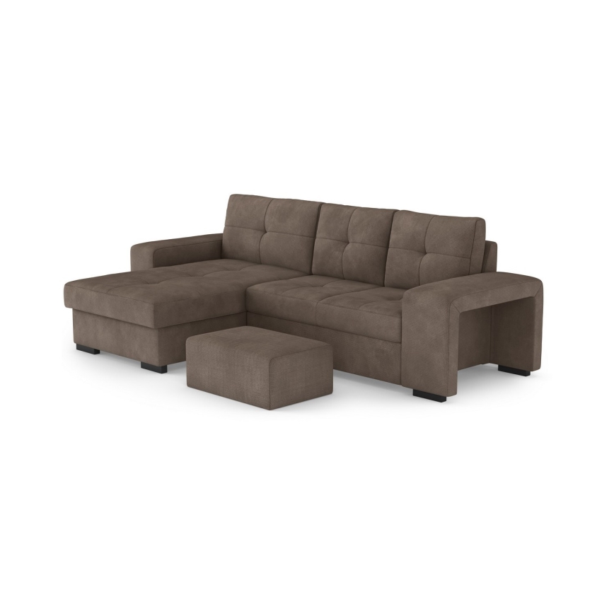 Canapé convertible PALERMO avec coffre de rangement et pouf — brun, version gauche