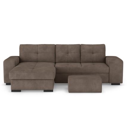 Canapé convertible PALERMO avec coffre de rangement et pouf — brun, version gauche