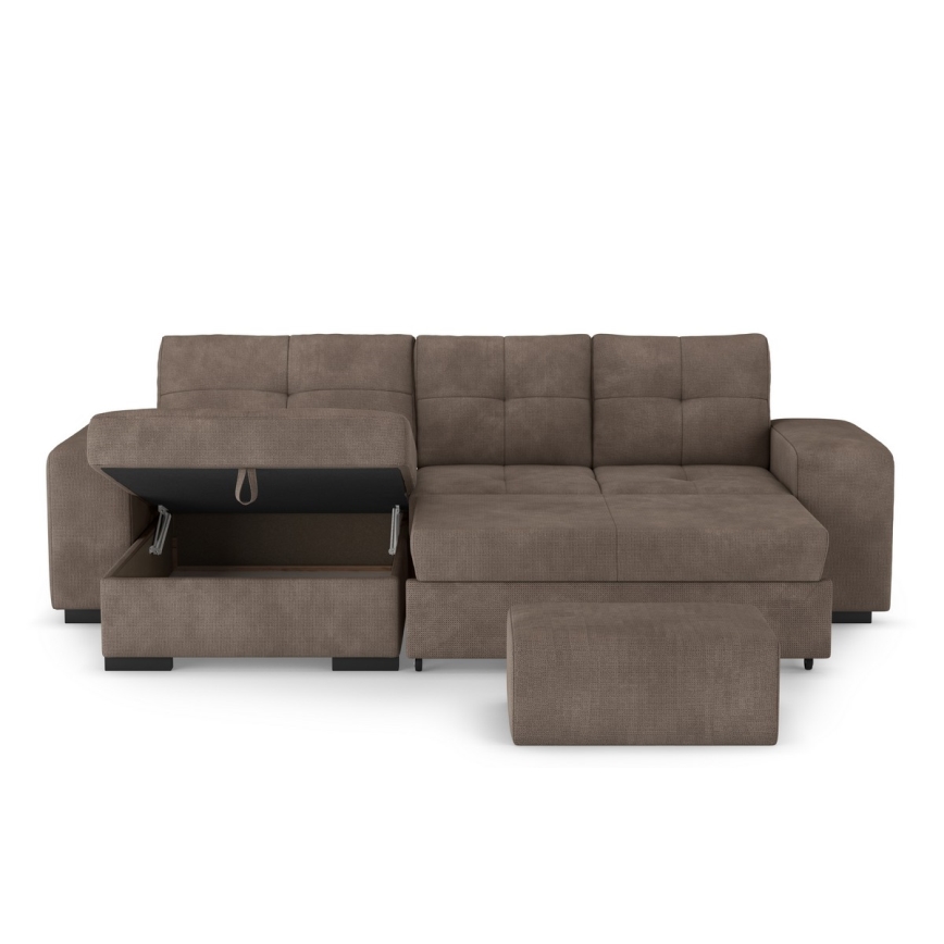 Canapé convertible PALERMO avec coffre de rangement et pouf — brun, version gauche