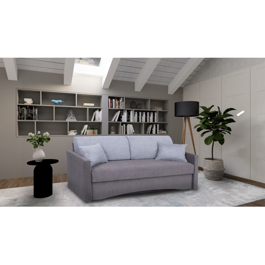 Canapé-lit rembourré 3 places PAUL, convertible pour couchage quotidien avec accoudoirs, gris