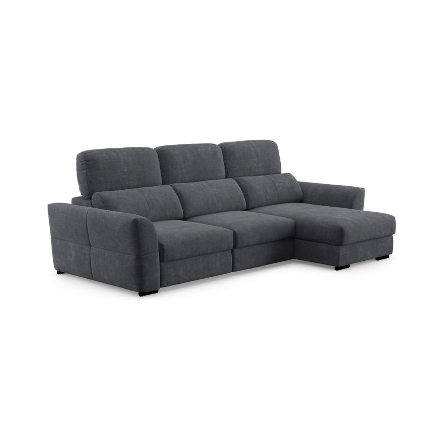 Canapé d'angle convertible universel trois places avec coffre de rangement intégré TRENTO anthracite