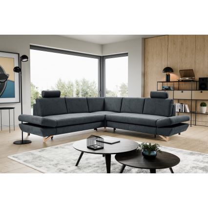 Canapé d'angle convertible rembourré avec rangement en L AVESTA, version droite, anthracite