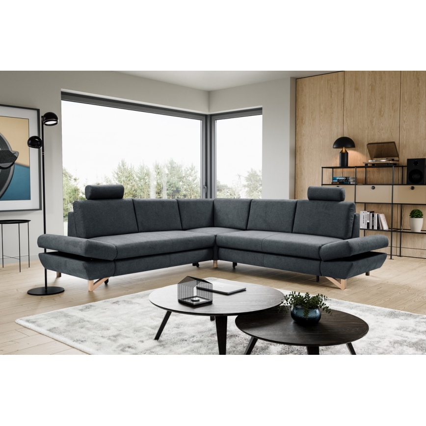 Canapé d'angle convertible rembourré avec rangement en L AVESTA, version droite, anthracite