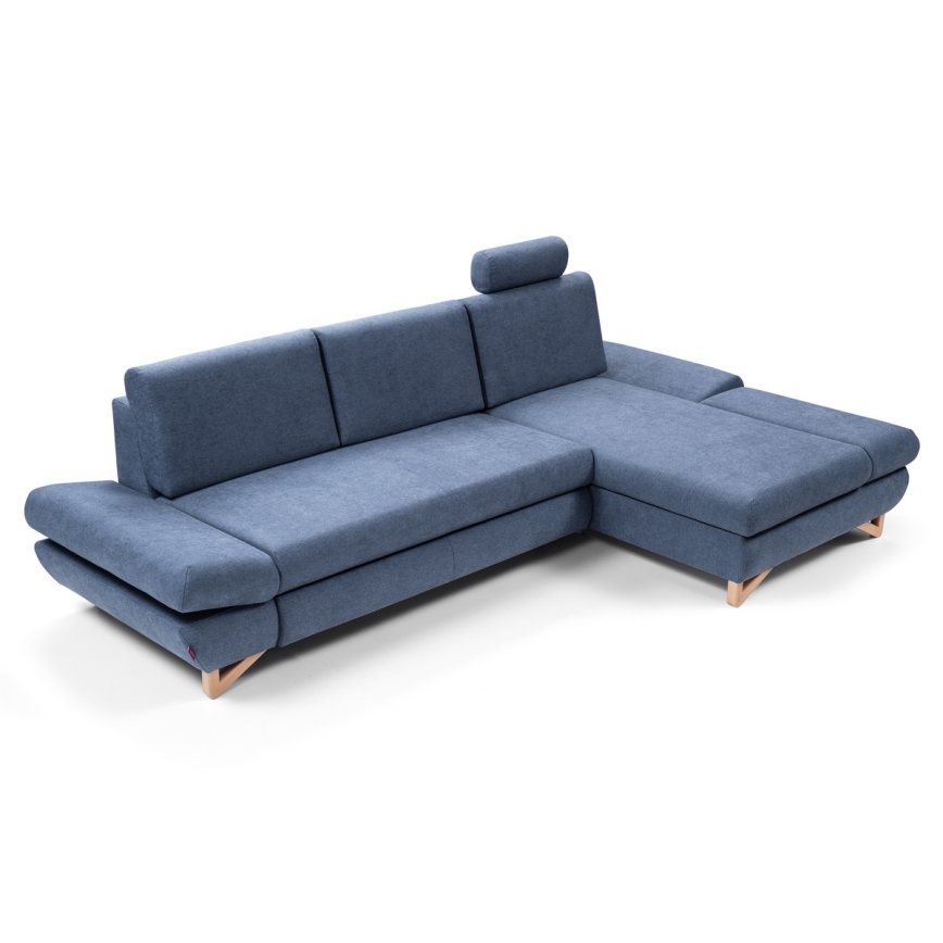 Canapé d'angle convertible en tissu avec rangement en L AVESTA droit bleu