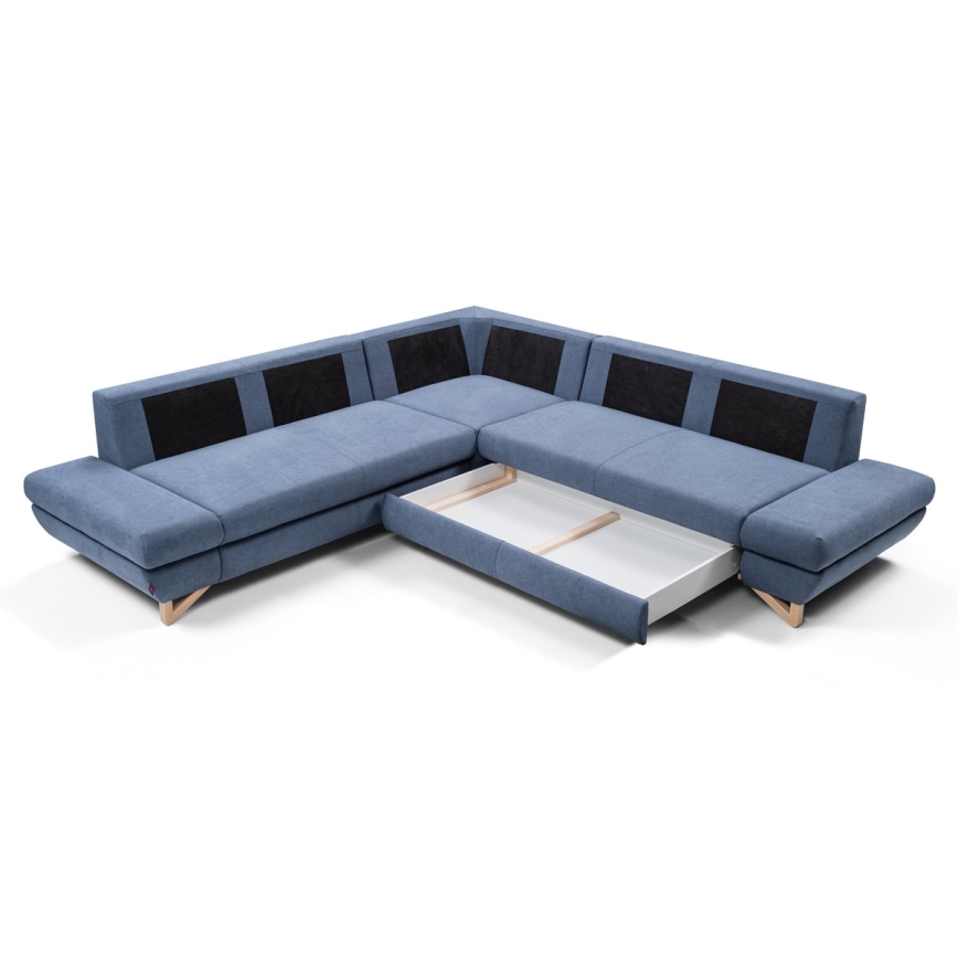Canapé d'angle convertible en tissu avec rangement en L AVESTA droit bleu