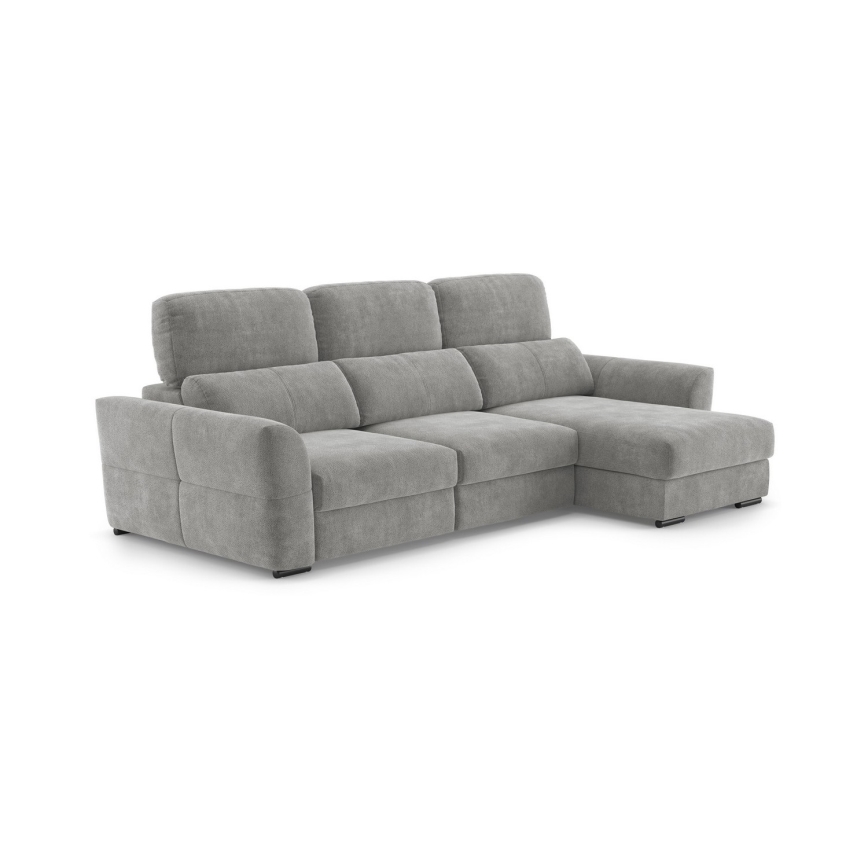 Canapé d'angle réversible et convertible 3 places avec coffre de rangement TRENTO gris clair