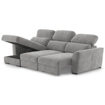 Canapé d'angle réversible et convertible 3 places avec coffre de rangement TRENTO gris clair