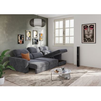 Canapé d'angle universel convertible trois places avec rangement TRENTO anthracite