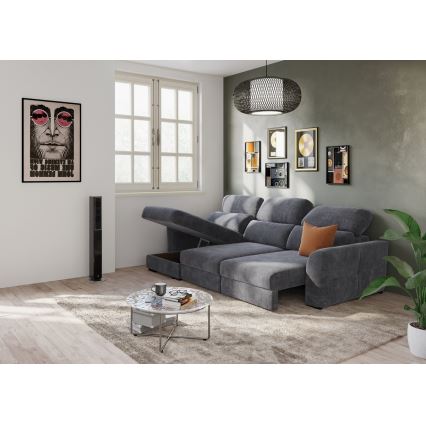 Canapé d'angle universel convertible trois places avec rangement TRENTO anthracite