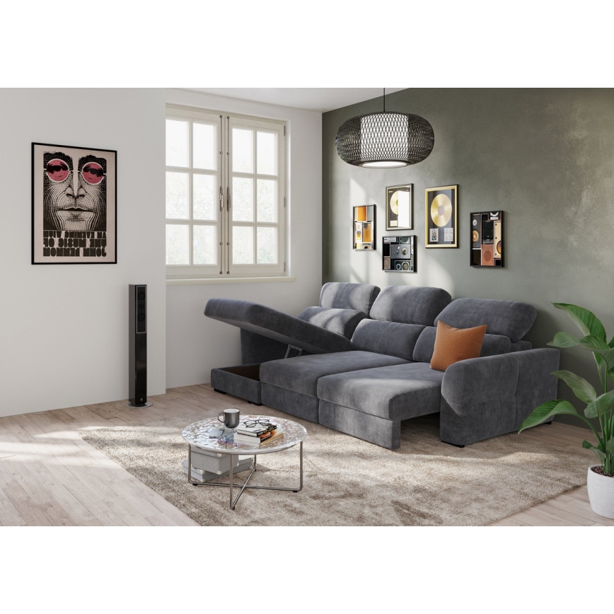 Canapé d'angle universel convertible trois places avec rangement TRENTO anthracite