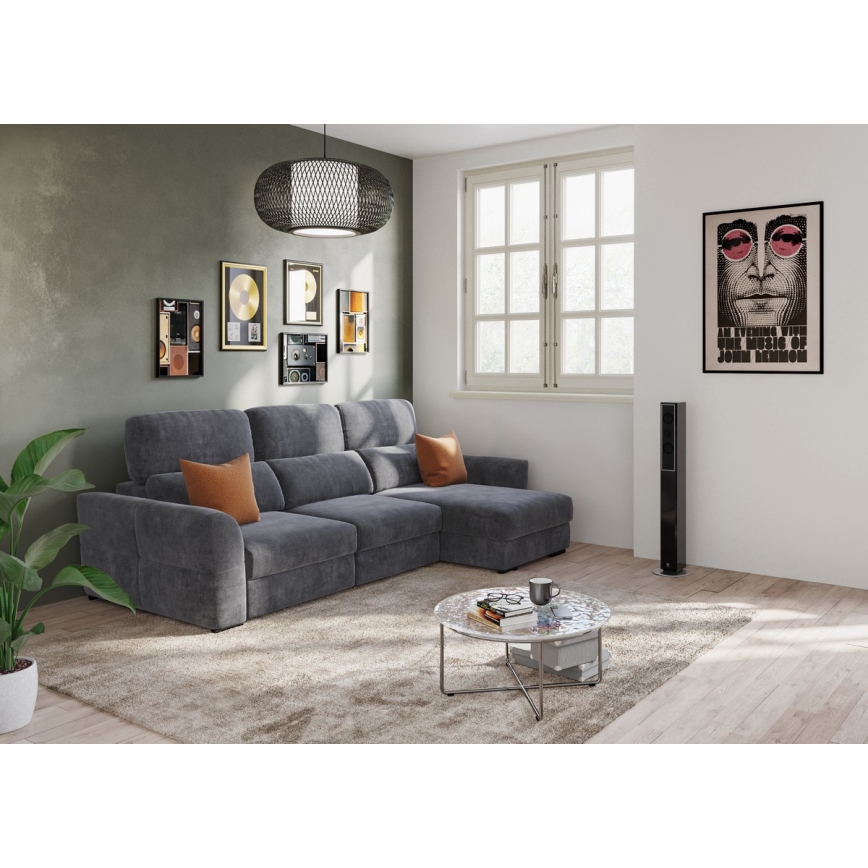 Canapé d'angle universel convertible trois places avec rangement TRENTO anthracite