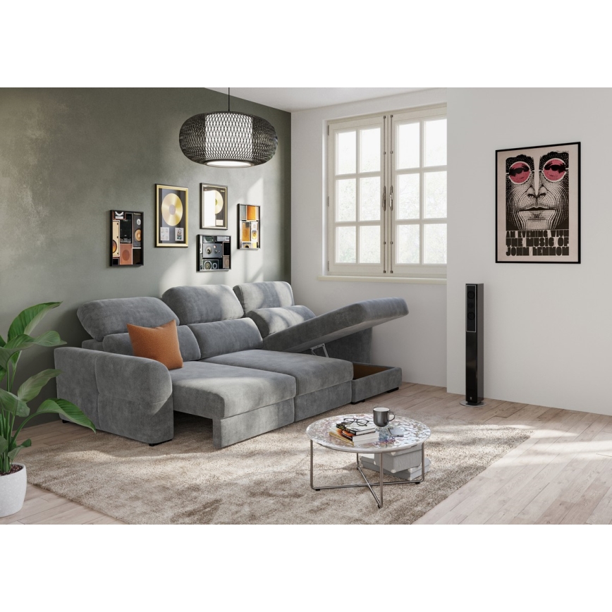 Canapé d'angle universel convertible 3 places avec rangement TRENTO gris