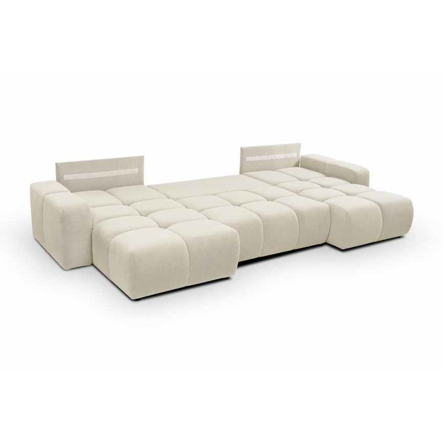 Canapé d'angle convertible rembourré avec rangement en U ALMADA beige