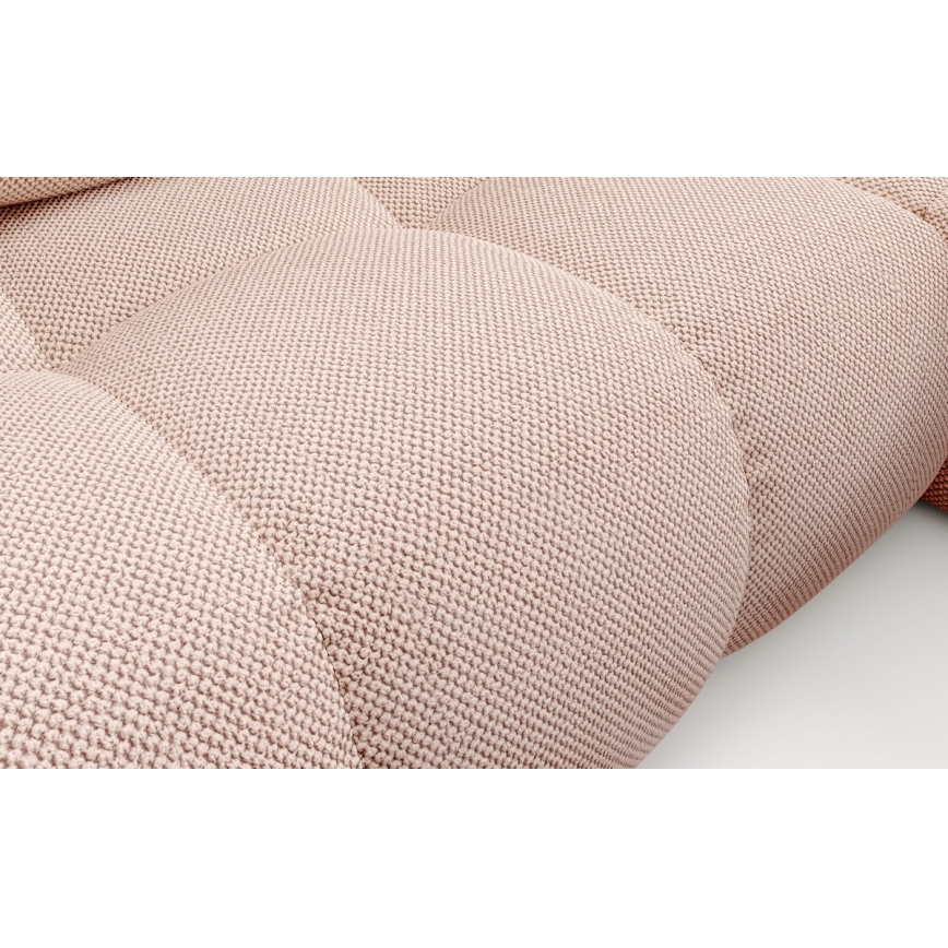 Canapé d'angle convertible rembourré ALMADA en L, avec coffre de rangement, côté droit, rose