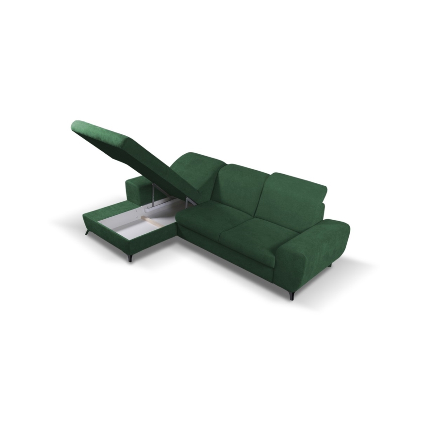Canapé d'angle convertible rembourré ALTA en L avec coffre de rangement, version gauche, vert