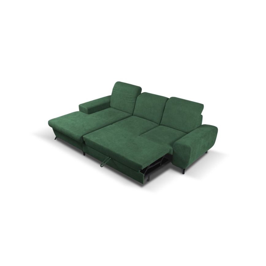 Canapé d'angle convertible rembourré ALTA en L avec coffre de rangement, version gauche, vert
