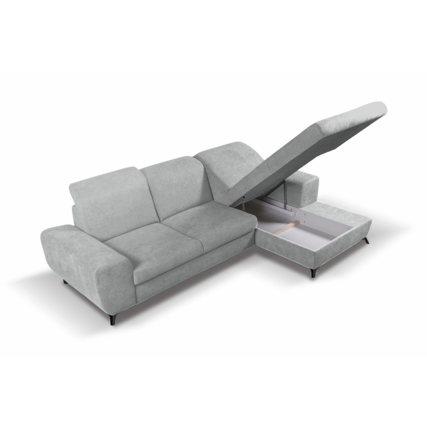 Canapé d'angle convertible tapissé en L ALTA avec coffre de rangement, version droite, gris