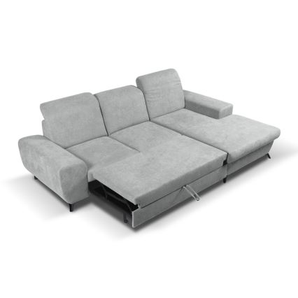 Canapé d'angle convertible tapissé en L ALTA avec coffre de rangement, version droite, gris