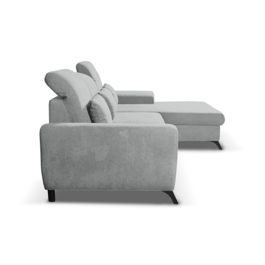 Canapé d'angle convertible tapissé en L ALTA avec coffre de rangement, version droite, gris