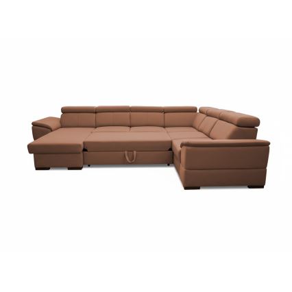Canapé d'angle convertible en U à angle réversible avec coffre de rangement GRANADA, marron