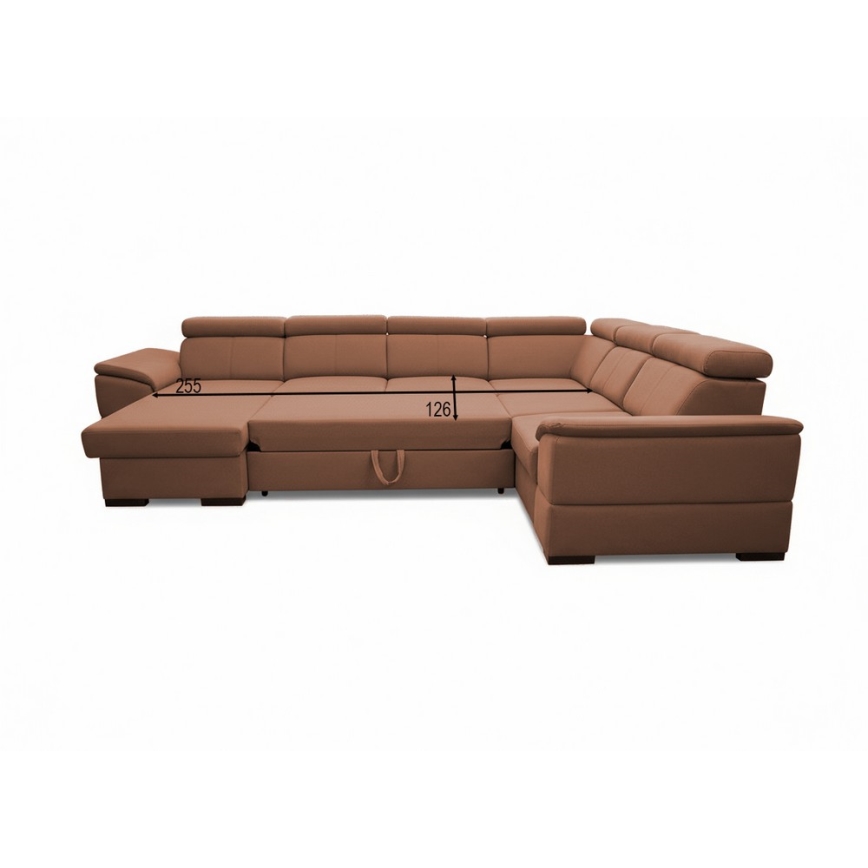 Canapé d'angle convertible en U à angle réversible avec coffre de rangement GRANADA, marron