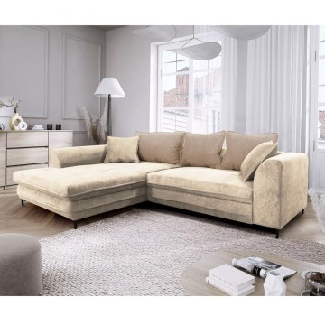 Canapé d'angle convertible avec coffre de rangement en L LAGOA gauche beige/marron