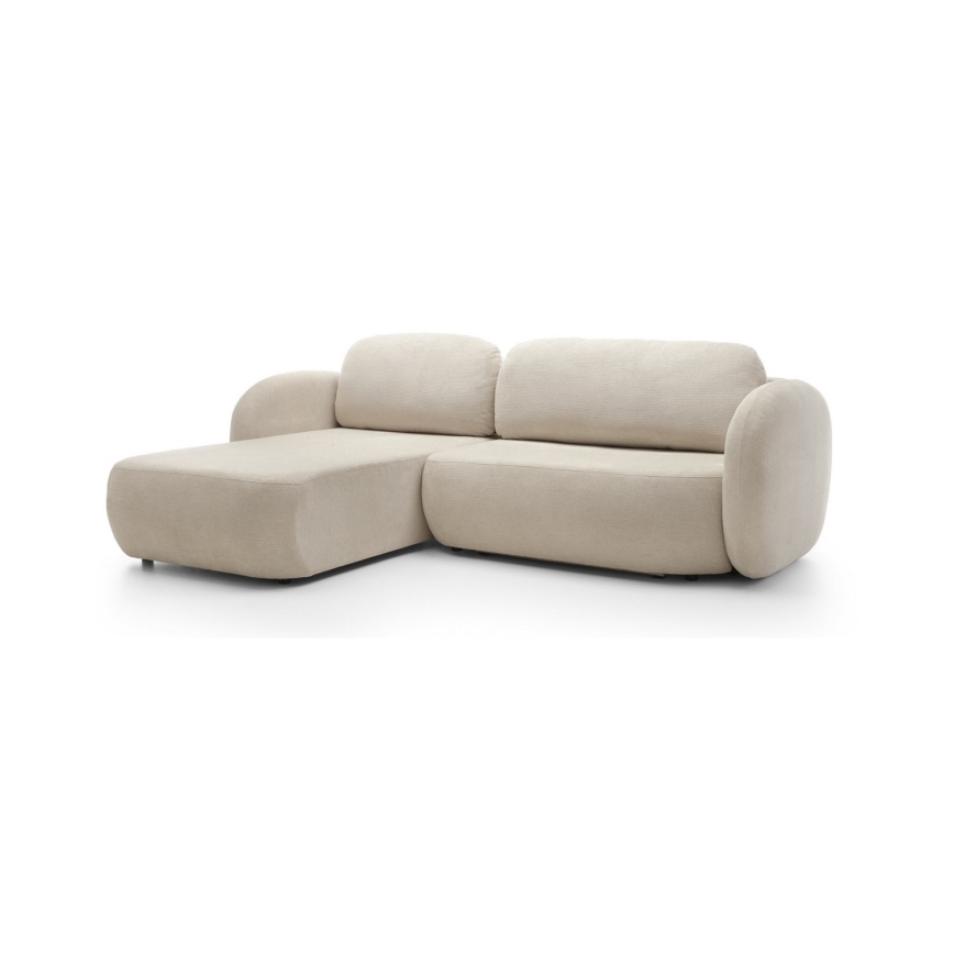 Canapé d'angle convertible avec coffre de rangement en L OLBIA angle gauche beige