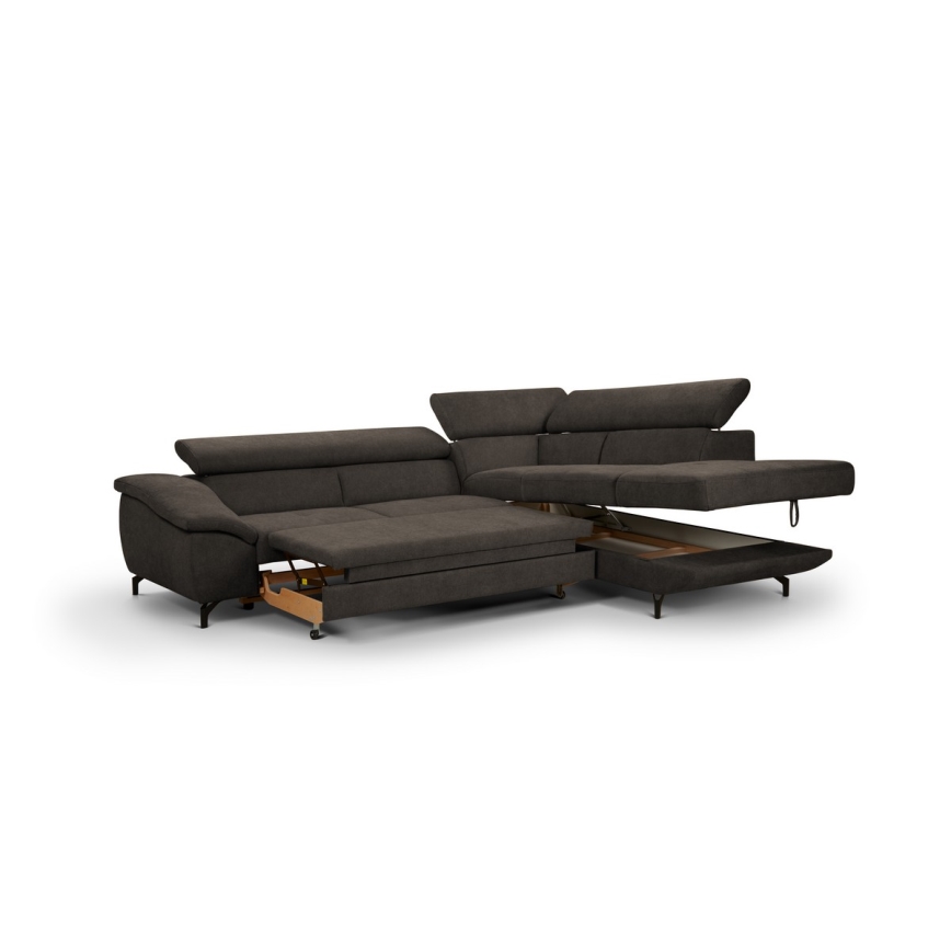 Canapé d'angle convertible en L BRESCIA avec rangement, version droite, couleur marron