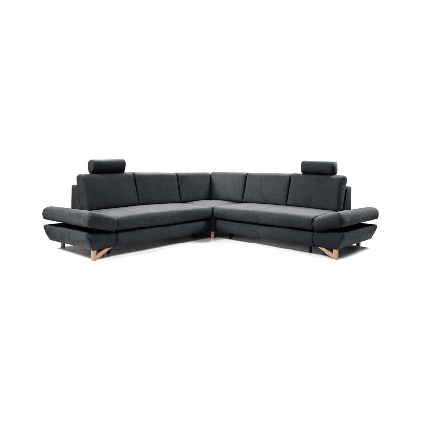 Canapé d'angle convertible rembourré AVESTA en L, version droite, avec coffre de rangement, coloris anthracite