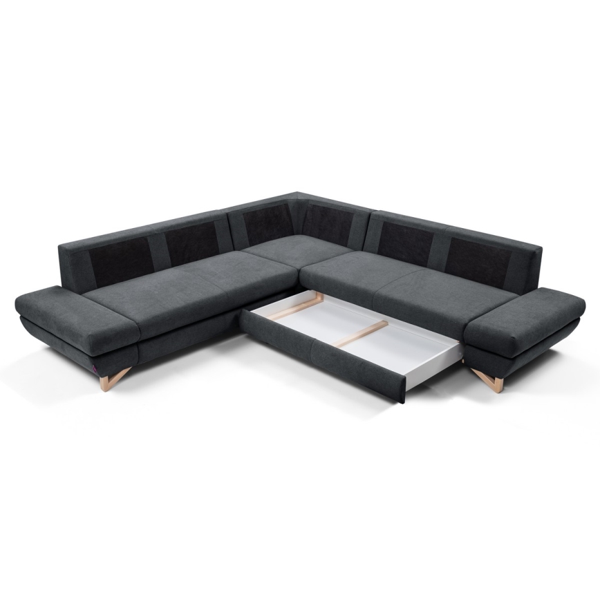 Canapé d'angle convertible rembourré AVESTA en L, version droite, avec coffre de rangement, coloris anthracite