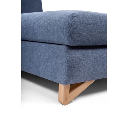 Canapé d'angle convertible rembourré AVESTA, configuration en L avec coffre de rangement, angle droit, bleu