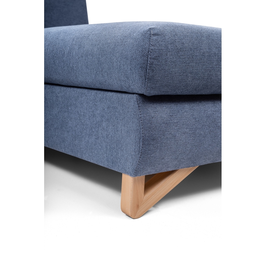 Canapé d'angle convertible rembourré AVESTA, configuration en L avec coffre de rangement, angle droit, bleu