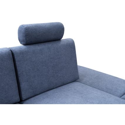 Canapé d'angle convertible rembourré AVESTA, configuration en L avec coffre de rangement, angle droit, bleu