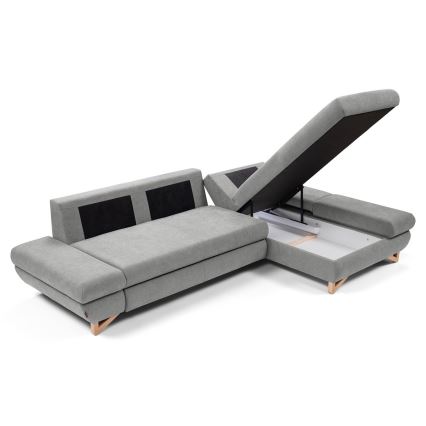 Canapé d'angle convertible rembourré en L AVESTA, coffre de rangement intégré, version droite, gris