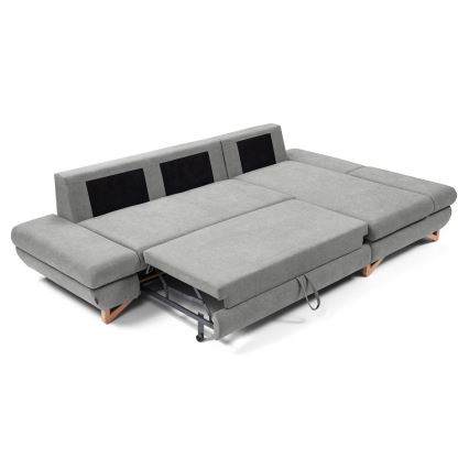 Canapé d'angle convertible rembourré en L AVESTA, coffre de rangement intégré, version droite, gris