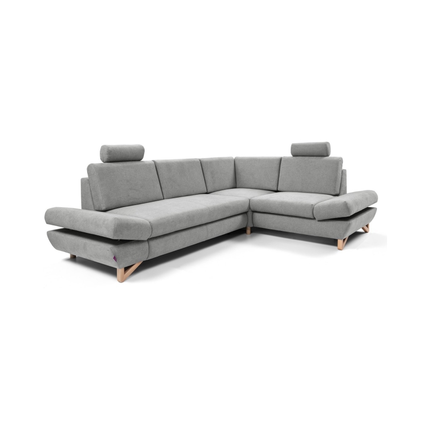 Canapé d'angle convertible en L AVESTA, revêtu de tissu, avec coffre de rangement, côté droit, gris