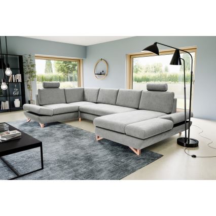 Canapé d'angle convertible en U AVESTA gris avec rangement intégré