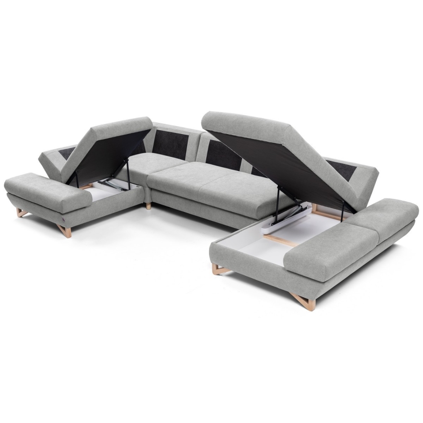 Canapé d'angle convertible en U AVESTA gris avec rangement intégré