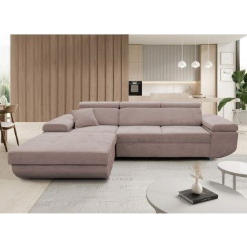 Canapé d'angle convertible CASTELO en L, côté gauche, beige, avec coffre de rangement