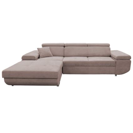 Canapé d'angle convertible CASTELO en L, côté gauche, beige, avec coffre de rangement