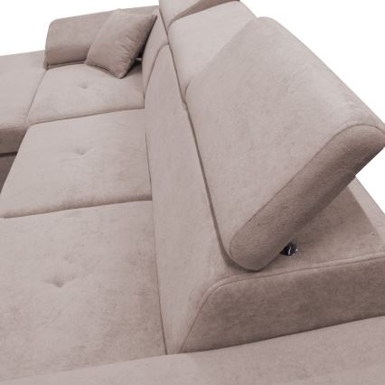 Canapé d'angle convertible CASTELO en L, côté gauche, beige, avec coffre de rangement