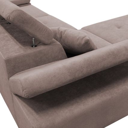 Canapé d'angle convertible CASTELO en L, côté gauche, beige, avec coffre de rangement