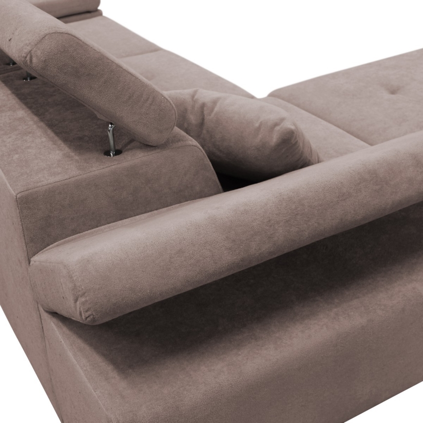 Canapé d'angle convertible CASTELO en L, côté gauche, beige, avec coffre de rangement
