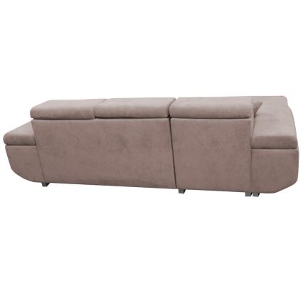 Canapé d'angle convertible CASTELO en L, côté gauche, beige, avec coffre de rangement